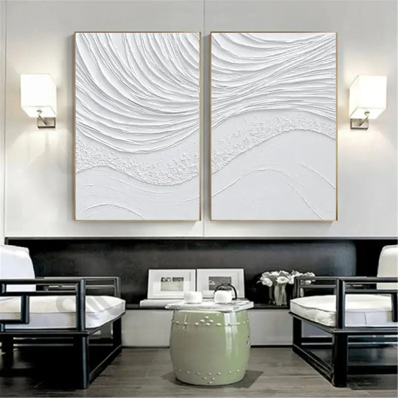 White Minimalist Textured Paintings Canvas Set of 2 #MM062