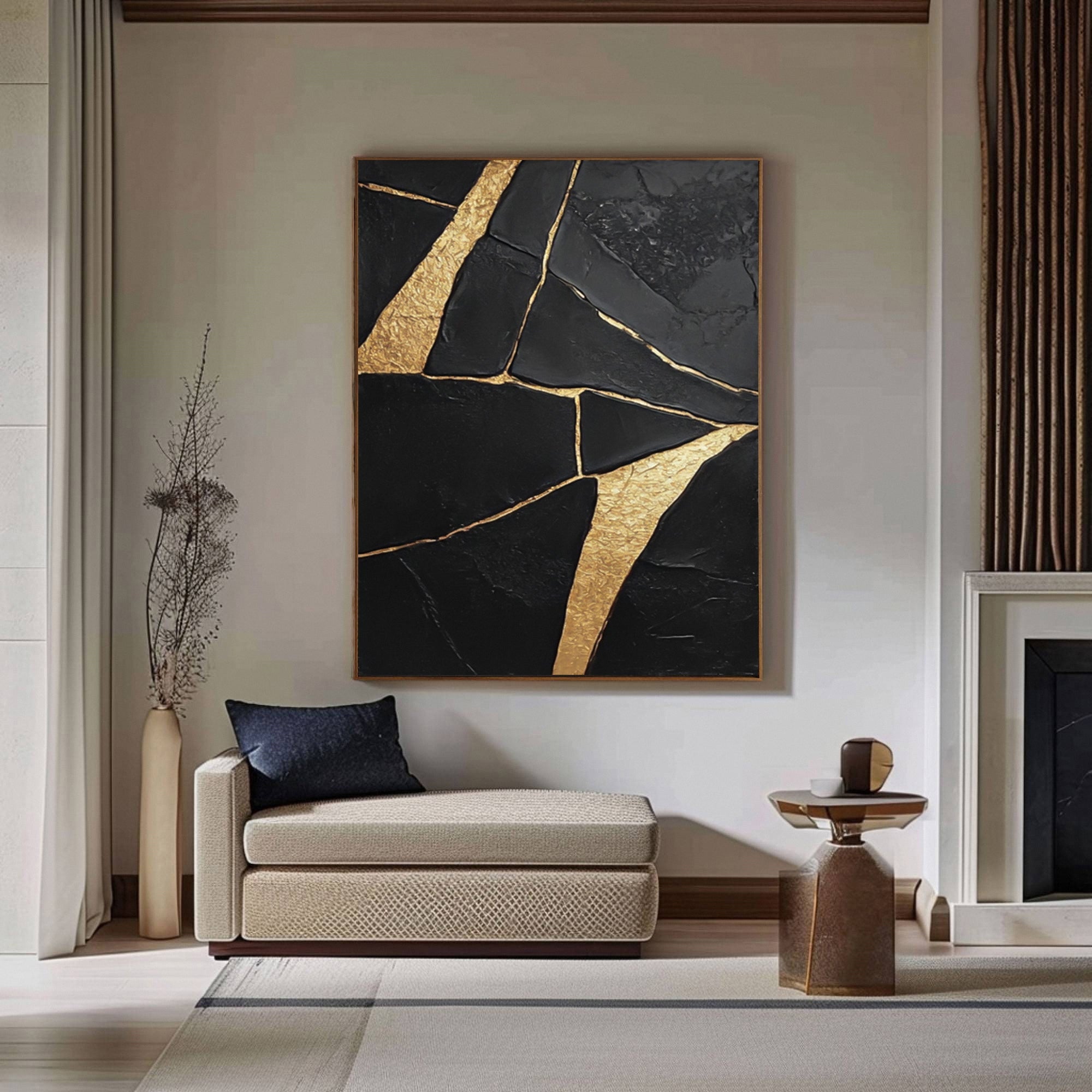 Luxury Textured Wall Art in Black and Gold for Upscale Interior Design #BM 093