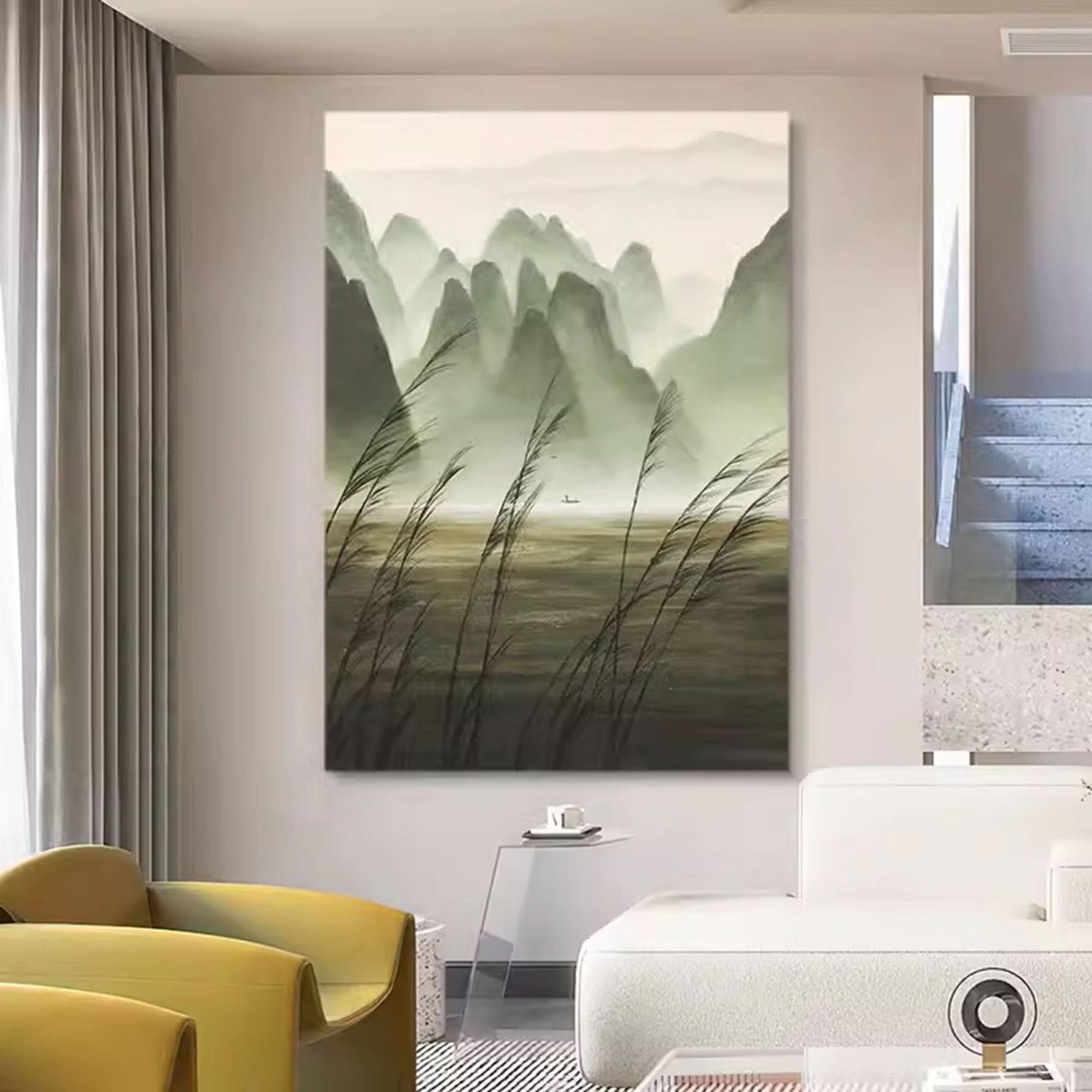 Green Landscape Oil Painting Green Landscape Wall Art Wabi-Sabi Art Decor Landscape Texture Art