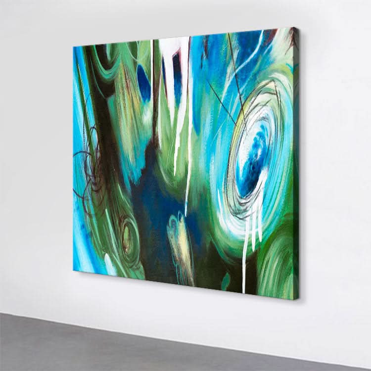 Abstraktes Gemälde Blau Abstraktes Gemälde Blaue und grüne Leinwandkunst Modernes Gemälde | 3D-Magie