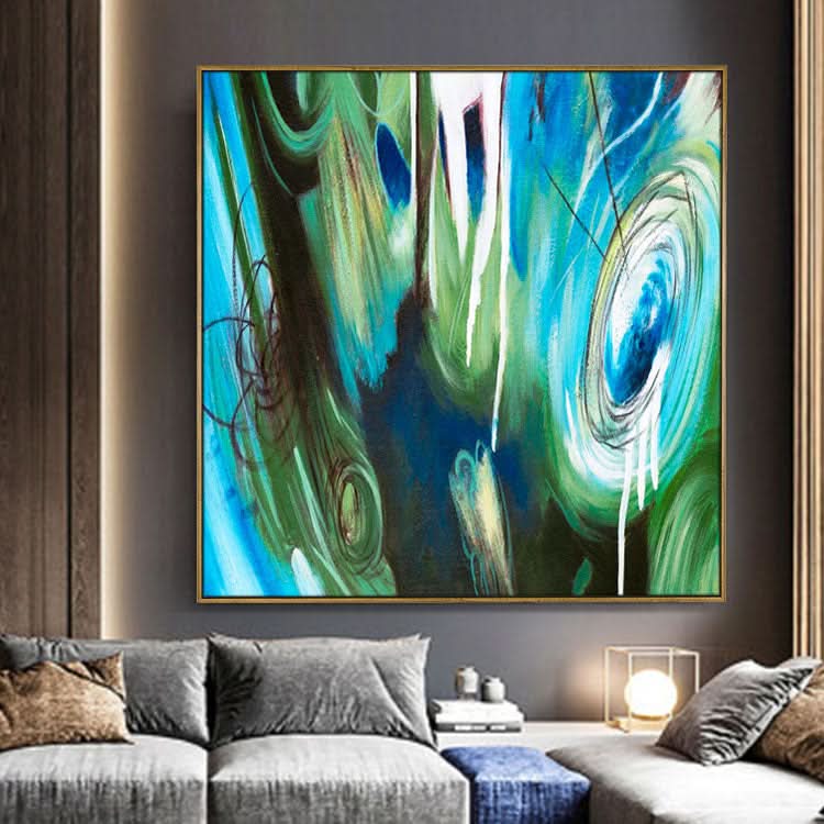 Abstraktes Gemälde Blau Abstraktes Gemälde Blaue und grüne Leinwandkunst Modernes Gemälde | 3D-Magie