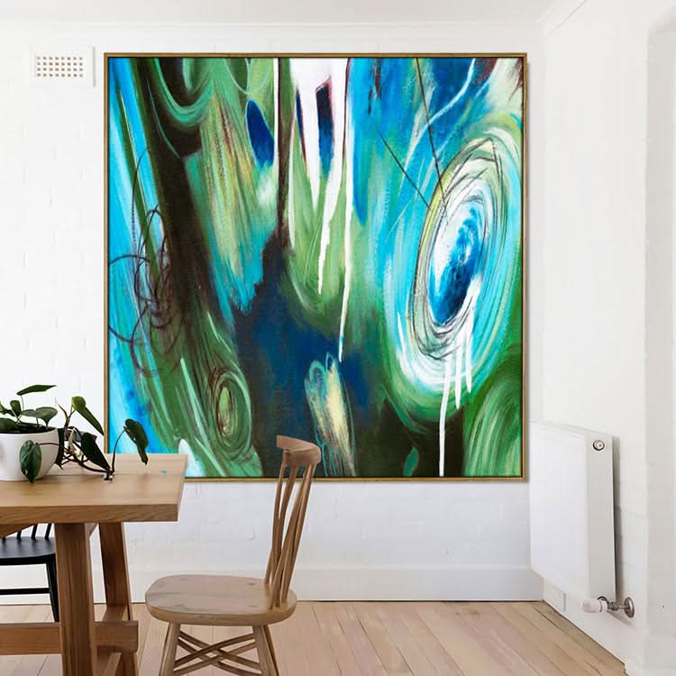Abstraktes Gemälde Blau Abstraktes Gemälde Blaue und grüne Leinwandkunst Modernes Gemälde | 3D-Magie