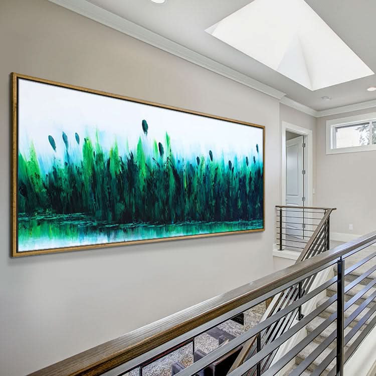 Modernes Wanddekor Ölgemälde Handgemachtes Ölgemälde Original Kunst Wohnzimmer Tiefblau Abstrakte Kunst Grünes Gemälde | Schilfsümpfe