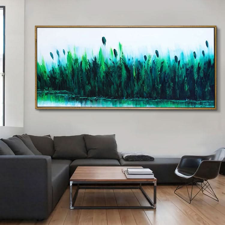 Modernes Wanddekor Ölgemälde Handgemachtes Ölgemälde Original Kunst Wohnzimmer Tiefblau Abstrakte Kunst Grünes Gemälde | Schilfsümpfe
