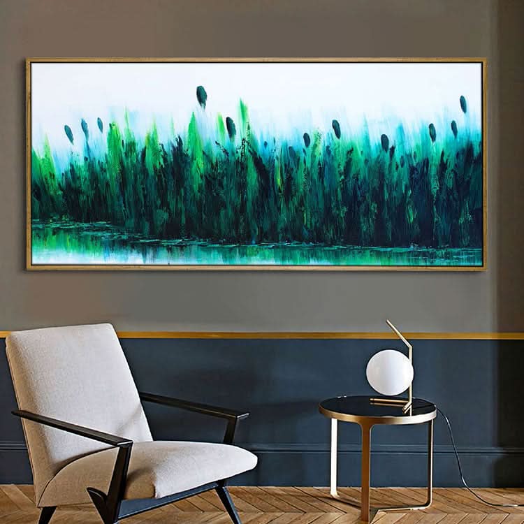 Modernes Wanddekor Ölgemälde Handgemachtes Ölgemälde Original Kunst Wohnzimmer Tiefblau Abstrakte Kunst Grünes Gemälde | Schilfsümpfe