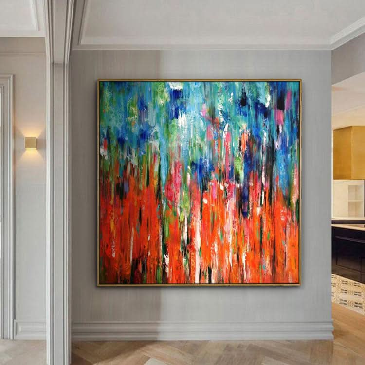 Übergroßes Gemälde, handgefertigt, große Leinwandkunst, Original-Ölgemälde, abstrakte Kunst, Leinwand, rotes und grünes Gemälde, blaues Gemälde, kräftiges Wachstum