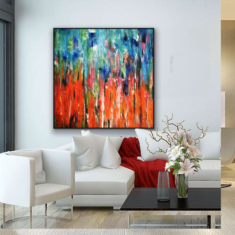 Übergroßes Gemälde, handgefertigt, große Leinwandkunst, Original-Ölgemälde, abstrakte Kunst, Leinwand, rotes und grünes Gemälde, blaues Gemälde, kräftiges Wachstum