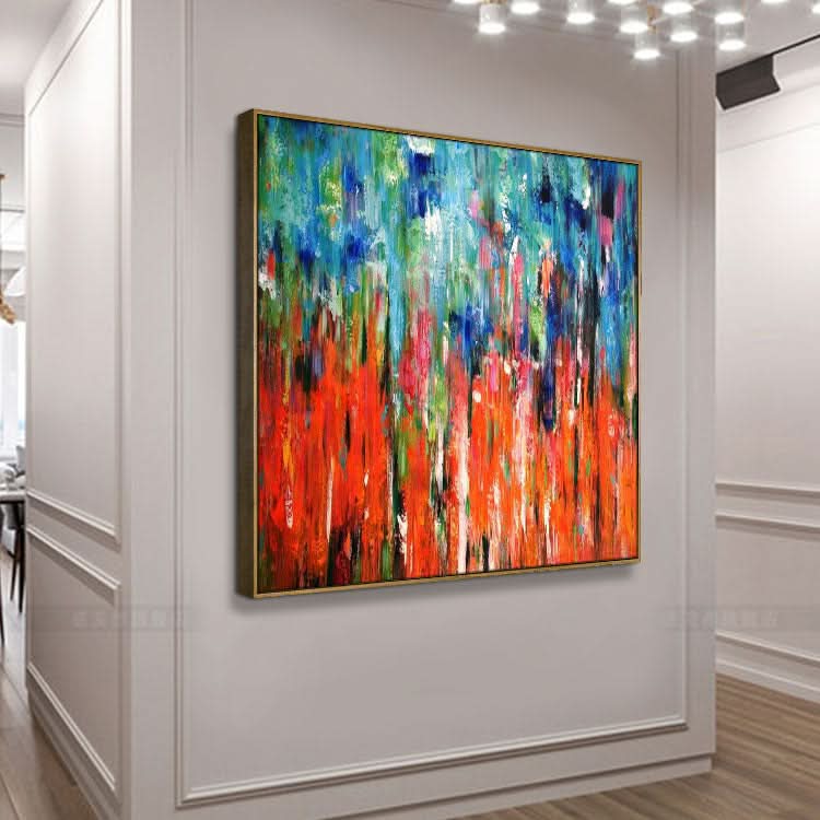 Übergroßes Gemälde, handgefertigt, große Leinwandkunst, Original-Ölgemälde, abstrakte Kunst, Leinwand, rotes und grünes Gemälde, blaues Gemälde, kräftiges Wachstum