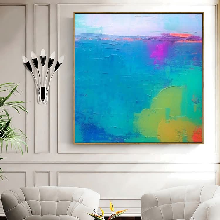 Grün-Blaues Gemälde, großes Leinwandbild, handgemachtes Gemälde, modernes Original, abstraktes Gemälde, blaues Meer