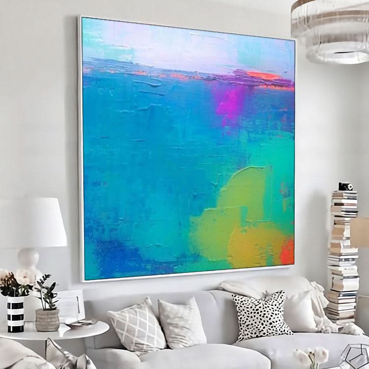 Grün-Blaues Gemälde, großes Leinwandbild, handgemachtes Gemälde, modernes Original, abstraktes Gemälde, blaues Meer