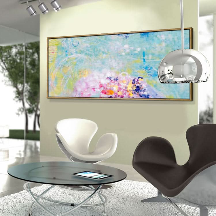 Original-Kunstgemälde, großes Leinwandbild, Schlafzimmer, handgefertigtes Gemälde, hellblaues Gemälde, rotes Gemälde, gelbes Gemälde, Blumentraum