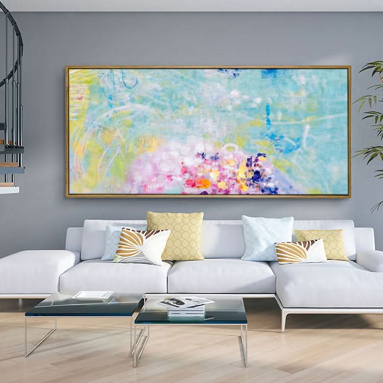 Original-Kunstgemälde, großes Leinwandbild, Schlafzimmer, handgefertigtes Gemälde, hellblaues Gemälde, rotes Gemälde, gelbes Gemälde, Blumentraum
