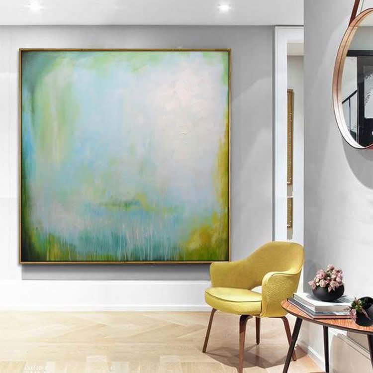 Gemälde Handgefertigtes Original Ölgemälde Landschaft Übergroßes Gemälde Blau Abstrakte Kunst Grünes Gemälde | Restaurant Wunderland