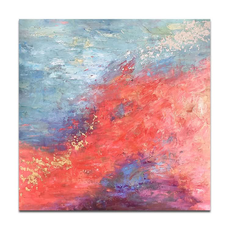 Original-Kunstgemälde, Rot, Abstrakte Kunst, Blau, Gemälde auf Leinwand, Wohnzimmer | Legenden des Landes