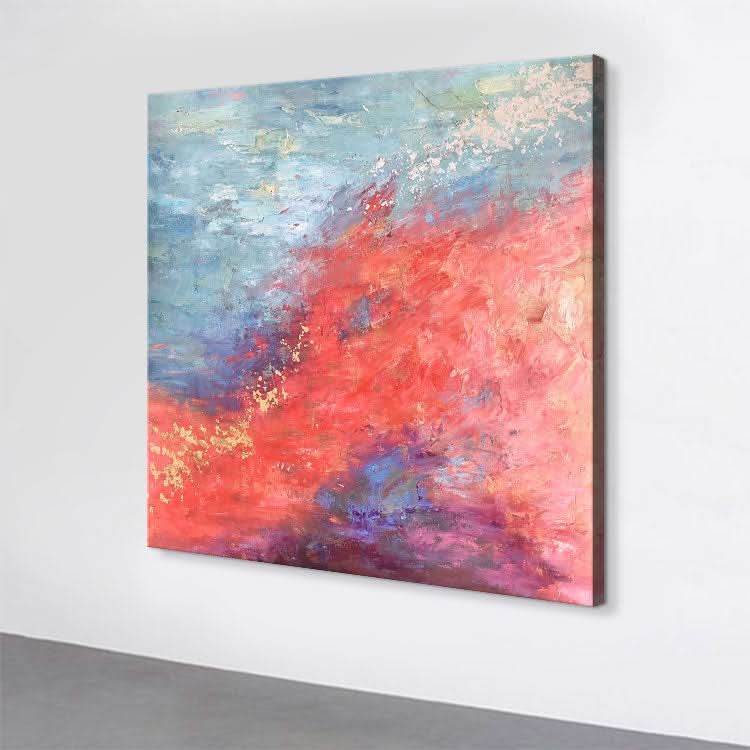 Original-Kunstgemälde, Rot, Abstrakte Kunst, Blau, Gemälde auf Leinwand, Wohnzimmer | Legenden des Landes