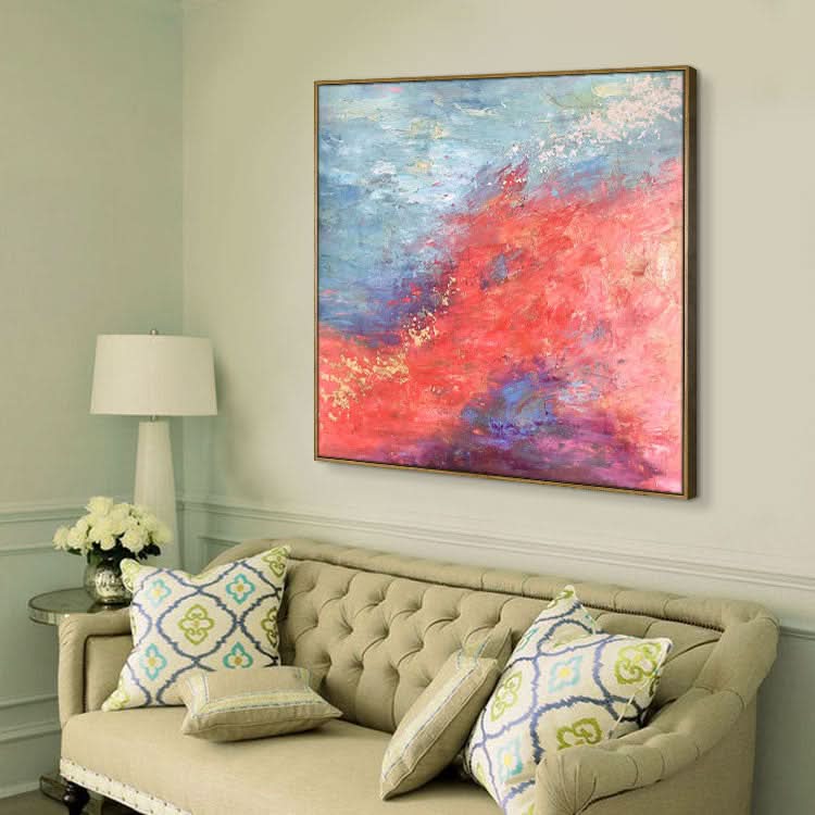 Original-Kunstgemälde, Rot, Abstrakte Kunst, Blau, Gemälde auf Leinwand, Wohnzimmer | Legenden des Landes