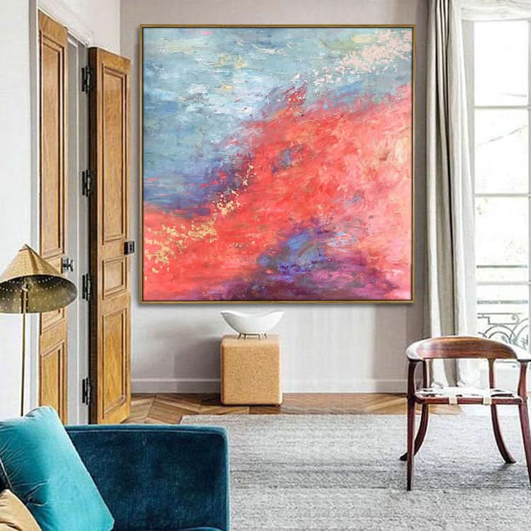 Original-Kunstgemälde, Rot, Abstrakte Kunst, Blau, Gemälde auf Leinwand, Wohnzimmer | Legenden des Landes