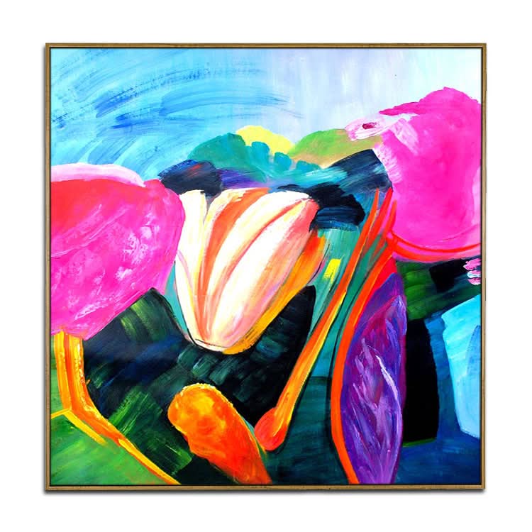Gelbes Gemälde, Original, abstraktes Gemälde, zeitgenössisches Wandgemälde, abstrakte Acrylkunst auf Leinwand, Cushaw-Blume