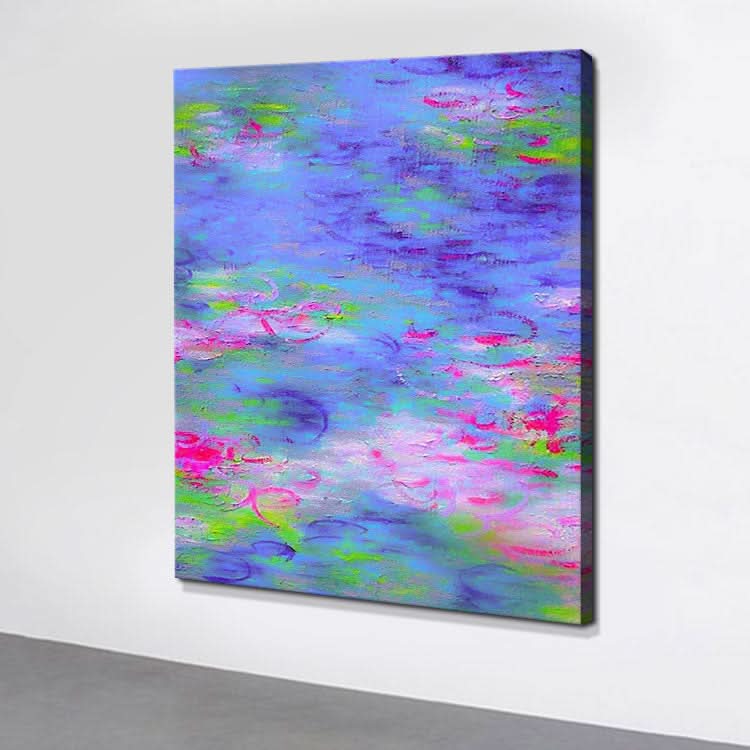 Lotusteich - Handgemalte Blume Leinwand Wandkunst Lotus Blumen Ölgemälde