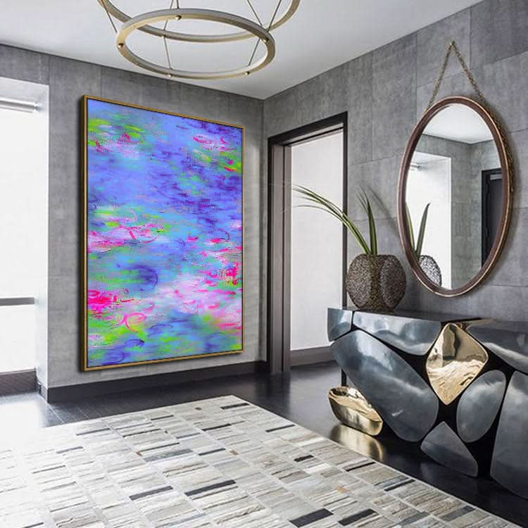 Lotusteich - Handgemalte Blume Leinwand Wandkunst Lotus Blumen Ölgemälde