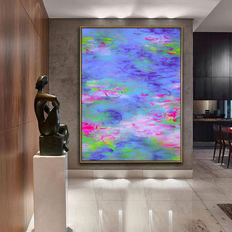 Lotusteich - Handgemalte Blume Leinwand Wandkunst Lotus Blumen Ölgemälde