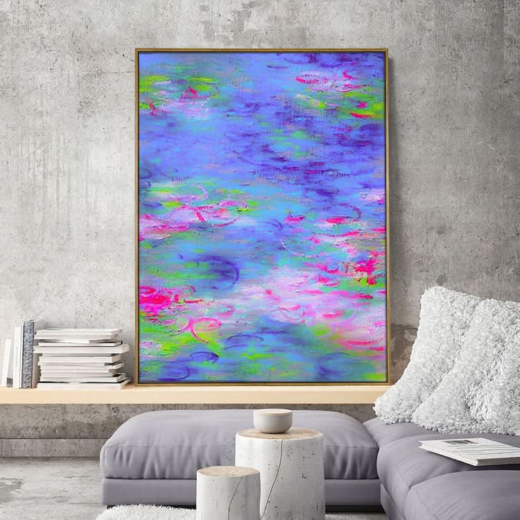 Lotusteich - Handgemalte Blume Leinwand Wandkunst Lotus Blumen Ölgemälde