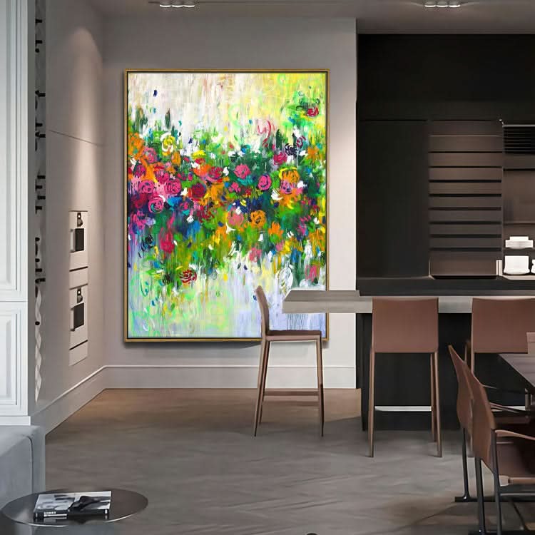 Le plus beau moment de la vie - Peinture murale florale faite à la main Art mural abstrait