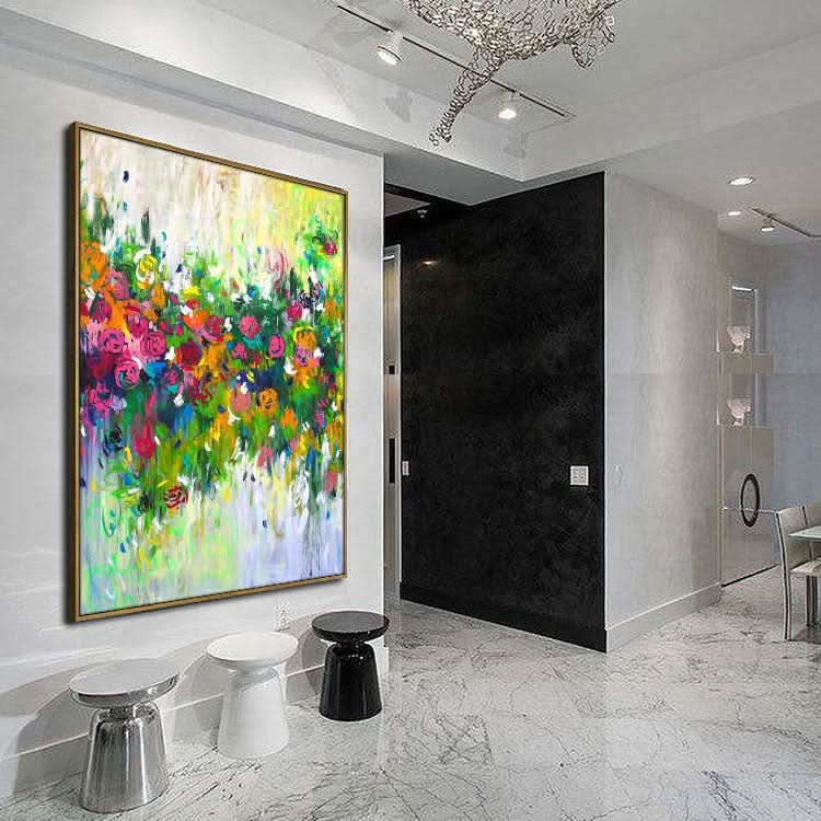 Le plus beau moment de la vie - Peinture murale florale faite à la main Art mural abstrait