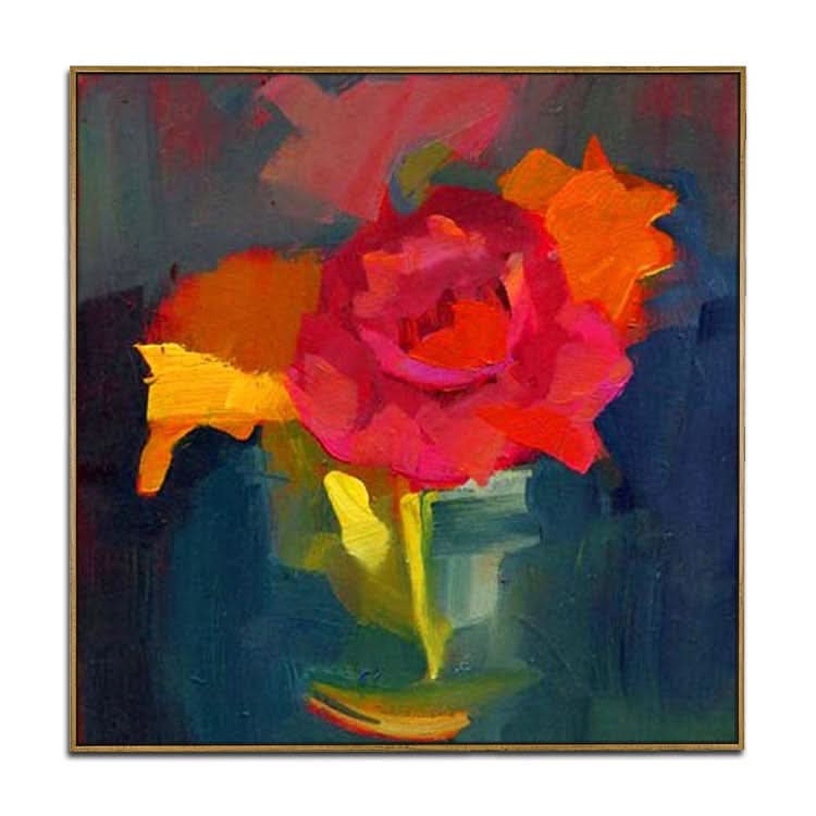 Ölgemälde, handgefertigt, Original, moderne Gemälde, große Leinwand, Wandkunst, rot, grün, Wandkunst, Gemälde | Vase mit Blumen