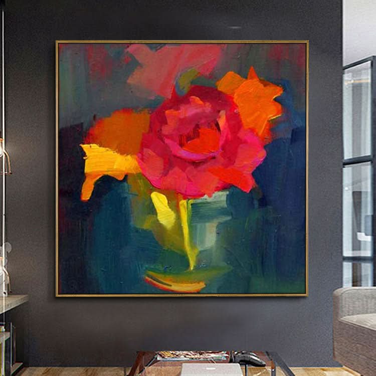 Ölgemälde, handgefertigt, Original, moderne Gemälde, große Leinwand, Wandkunst, rot, grün, Wandkunst, Gemälde | Vase mit Blumen