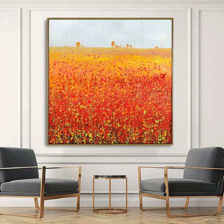 Rotes Gemälde, großes Gemälde, Leinwand, Handgemälde, Ölgemälde, Schlafzimmergemälde, modern | Blumenmeer