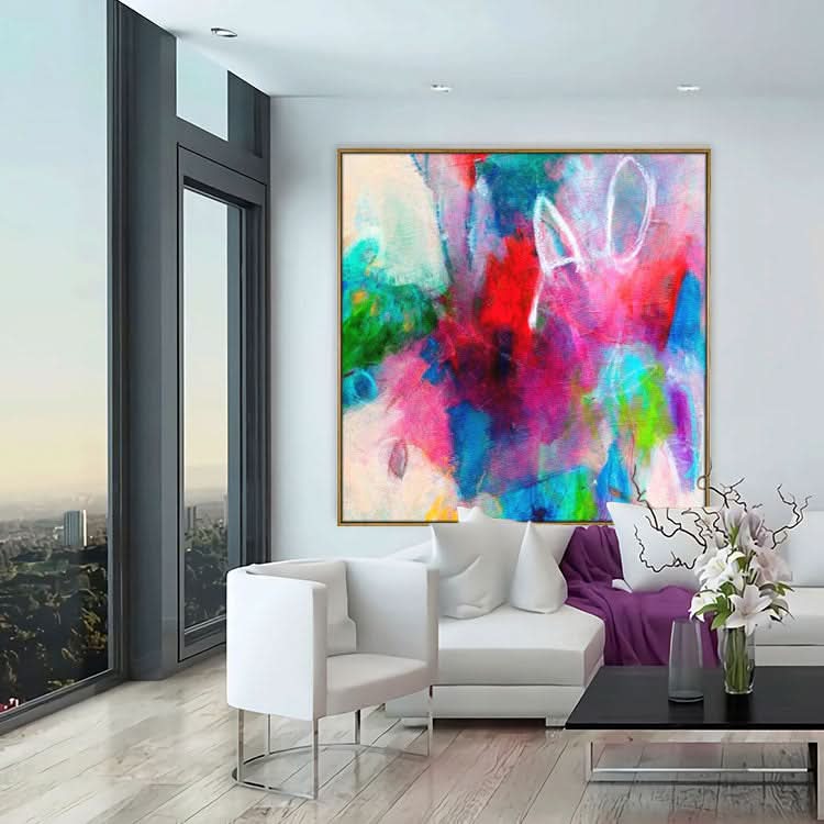 Großes abstraktes Gemälde auf Leinwand Rotes abstraktes Gemälde Blaues Gemälde Ozeangemälde | Feurig rotes Ornament