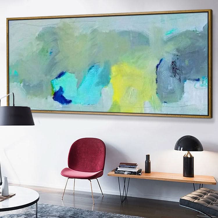 Gemälde auf Leinwand, modernes abstraktes Gemälde, abstraktes Ölgemälde auf Leinwand, Ölgemälde auf Leinwand, große Größe, Wohnzimmer, hellblaues, grünes und gelbes Gemälde