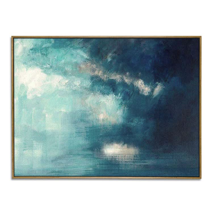 Morgenlicht - Handgemaltes blau-grünes Meereslandschafts-Wandbild, Küsten-Ölgemälde