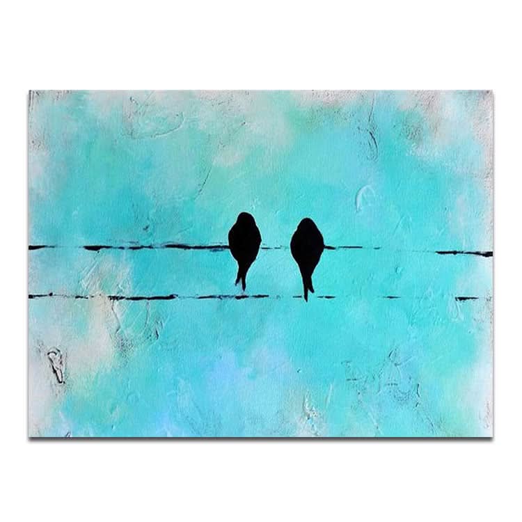Gemeinsam lieben – handgemaltes Vogel-Ölgemälde, blaugrün, moderne Tier-Wandkunst
