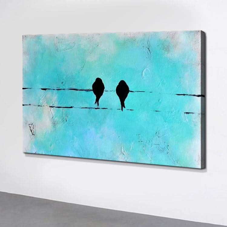 Gemeinsam lieben – handgemaltes Vogel-Ölgemälde, blaugrün, moderne Tier-Wandkunst