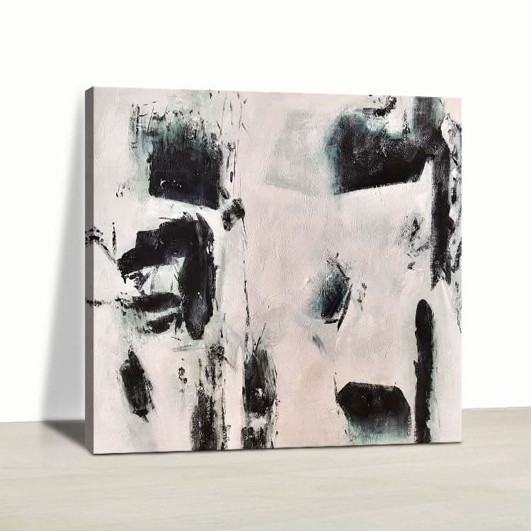 Schwarze abstrakte Kunst Weißes Gemälde Wohndekor Wandkunst Original Kunst Gemälde Großes Gemälde Leinwand Zeitgenössische Kunst | Hervorstehender Felsen