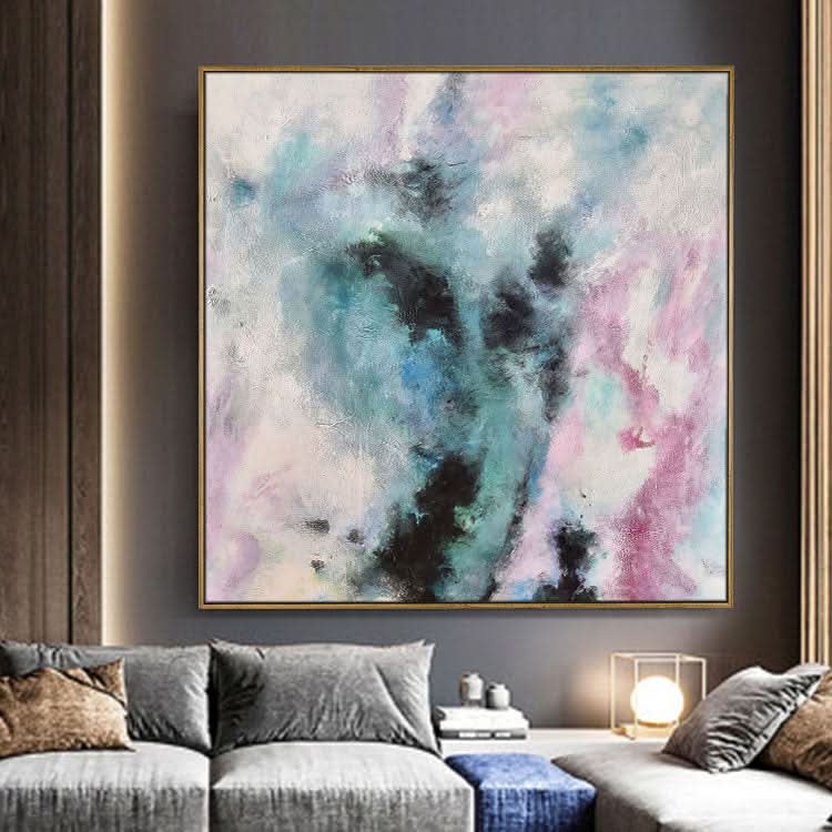 Extra große abstrakte Kunst, farbenfrohe Wandkunst, Rahmen, Acrylgemälde auf Leinwand, modernes handgefertigtes Leinwand-Wandgemälde | Eine Luftansicht eines Berges