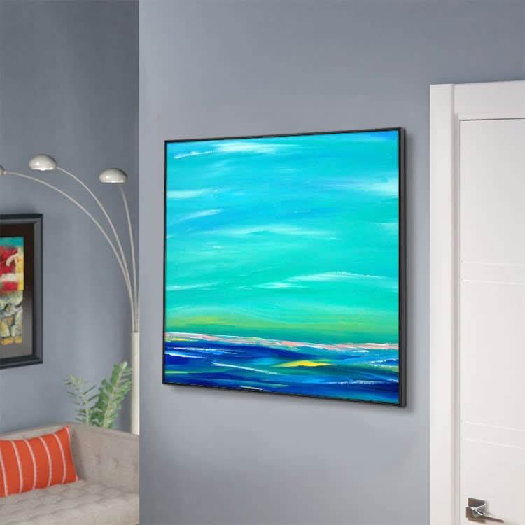 Sky Blue Painting Silver Leaf Painting Dark Blue Painting Modern Art Painting Canvas | Ocean painting