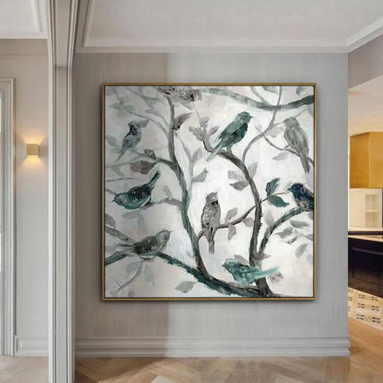 Großes modernes Gemälde, schlichte Kunst, Wanddekoration, große Leinwandkunst, Ölgemälde von Hand | Die Vögel