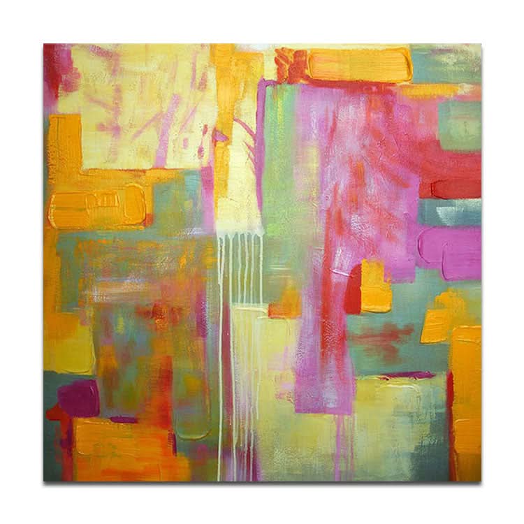 Großes abstraktes Kunstwerk, Originalgemälde in Gold, Rosa, Blaugrün, Abstraktes Gemälde auf Leinwand, Farbenfrohes, modernes, primitives Gemälde