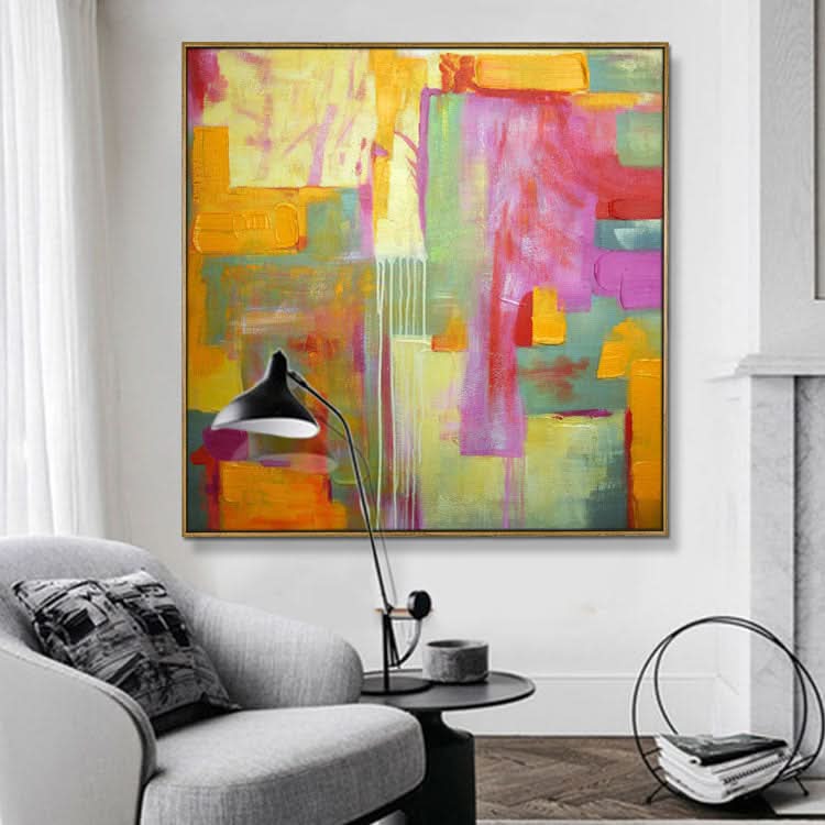 Großes abstraktes Kunstwerk, Originalgemälde in Gold, Rosa, Blaugrün, Abstraktes Gemälde auf Leinwand, Farbenfrohes, modernes, primitives Gemälde