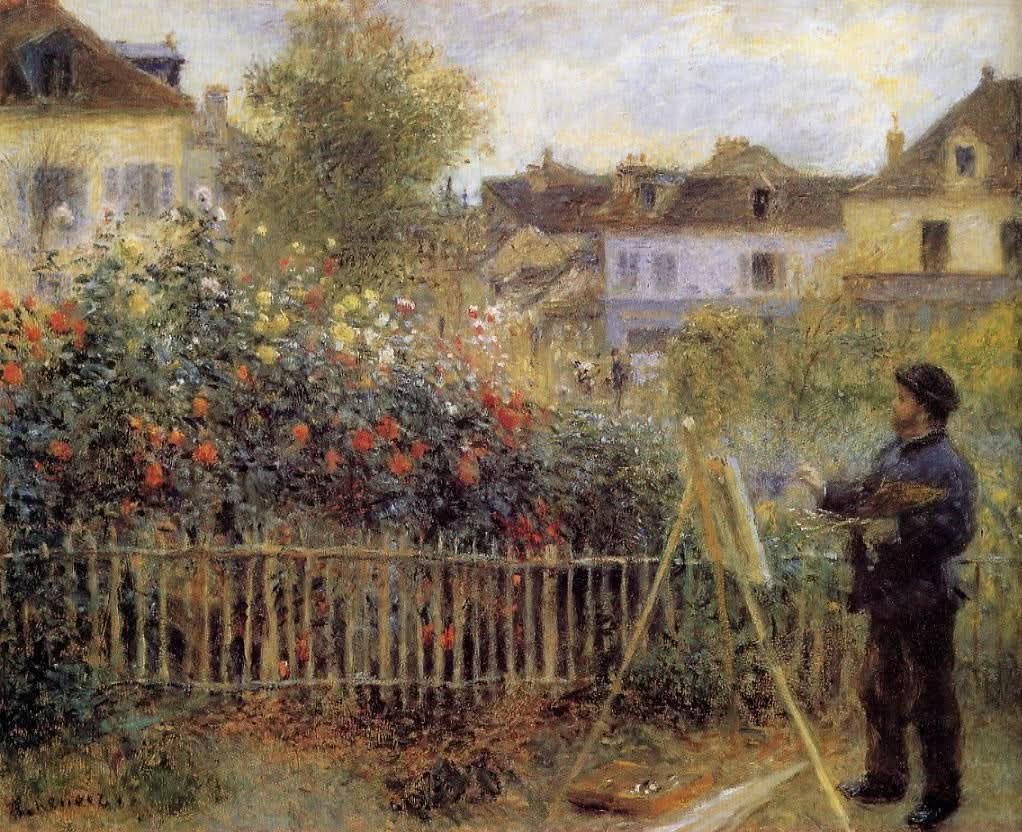 Claude Monet malt in seinem Garten in Argenteuil
