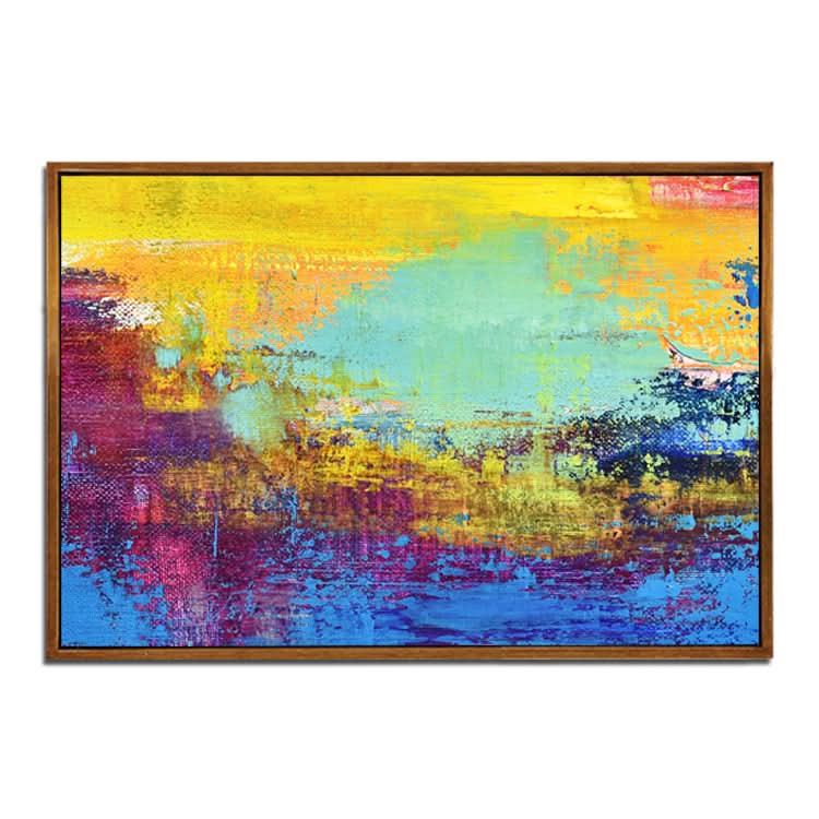Abstrakte Kunst in Türkis, Gold und Hellblau | Sonnenuntergang - Handgemachter abstrakter Kunstdruck Leinwand Sonnenuntergang Gemälde