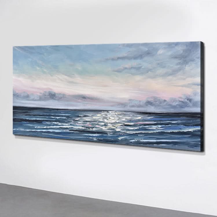 Großes Leinwandbild, Bürodekor, abstraktes Leinwandbild, Ölgemälde, modernes blau-blassgelbes Wandbild, Meeresspiegel