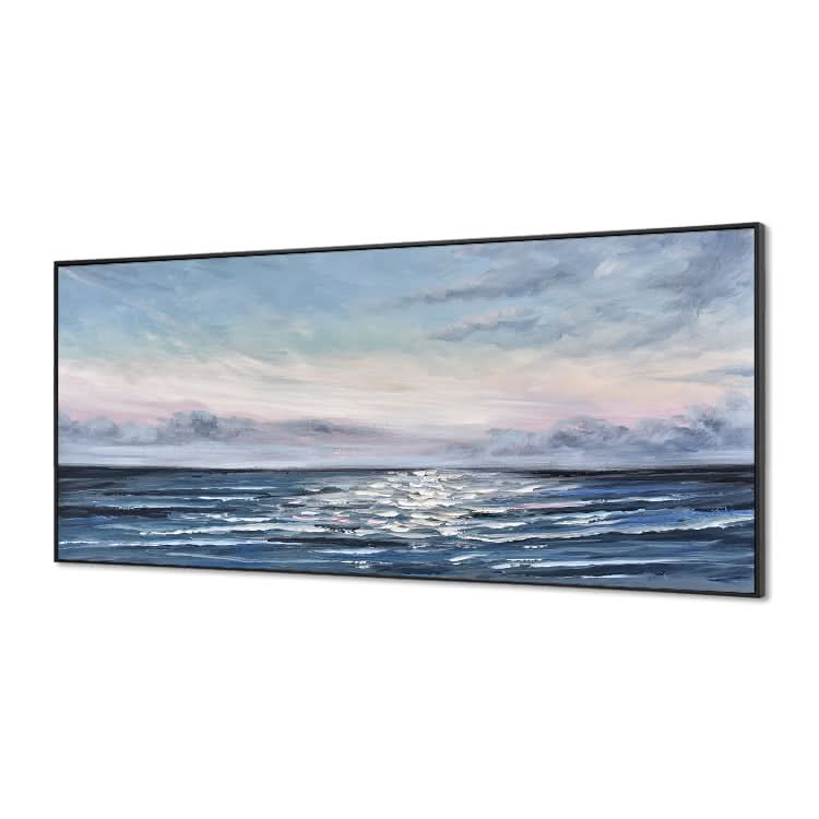 Großes Leinwandbild, Bürodekor, abstraktes Leinwandbild, Ölgemälde, modernes blau-blassgelbes Wandbild, Meeresspiegel