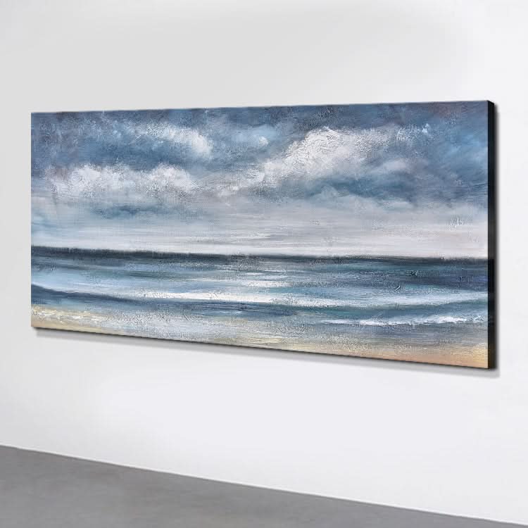 Originalgemälde auf Leinwand, Ölgemälde, Handgemalt, Wohnzimmer, Abstrakte Leinwand, Wandkunst, Blaues Gemälde | Meereshöhe #2