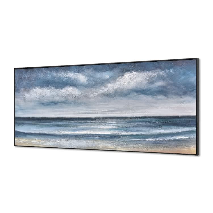 Originalgemälde auf Leinwand, Ölgemälde, Handgemalt, Wohnzimmer, Abstrakte Leinwand, Wandkunst, Blaues Gemälde | Meereshöhe #2