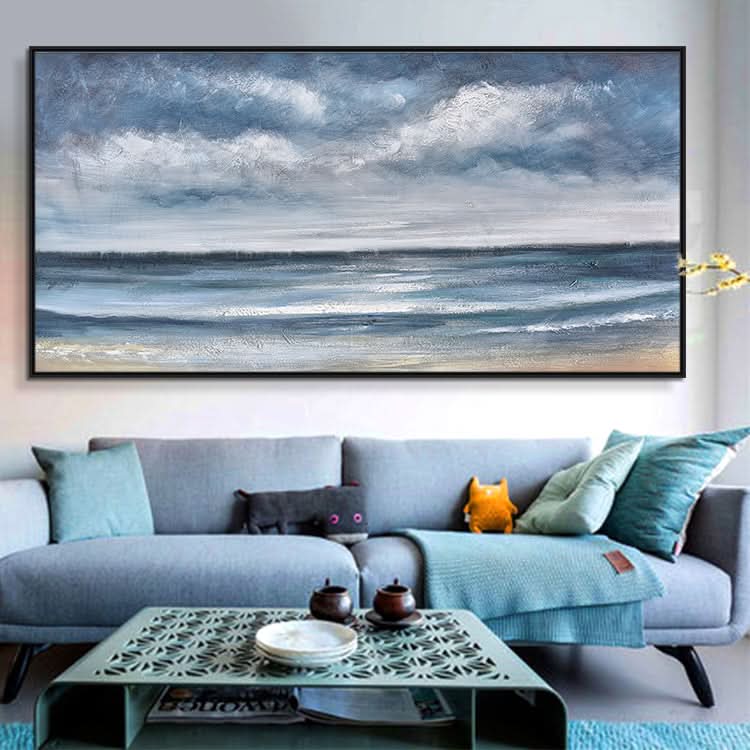 Originalgemälde auf Leinwand, Ölgemälde, Handgemalt, Wohnzimmer, Abstrakte Leinwand, Wandkunst, Blaues Gemälde | Meereshöhe #2