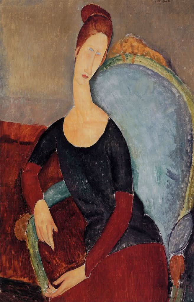 Porträt von Jeanne Hebuterne im Sessel sitzend
